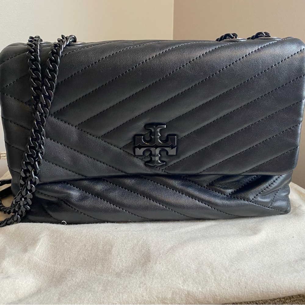Tory Burch larger black leather Kira Chevron bag with black hardware